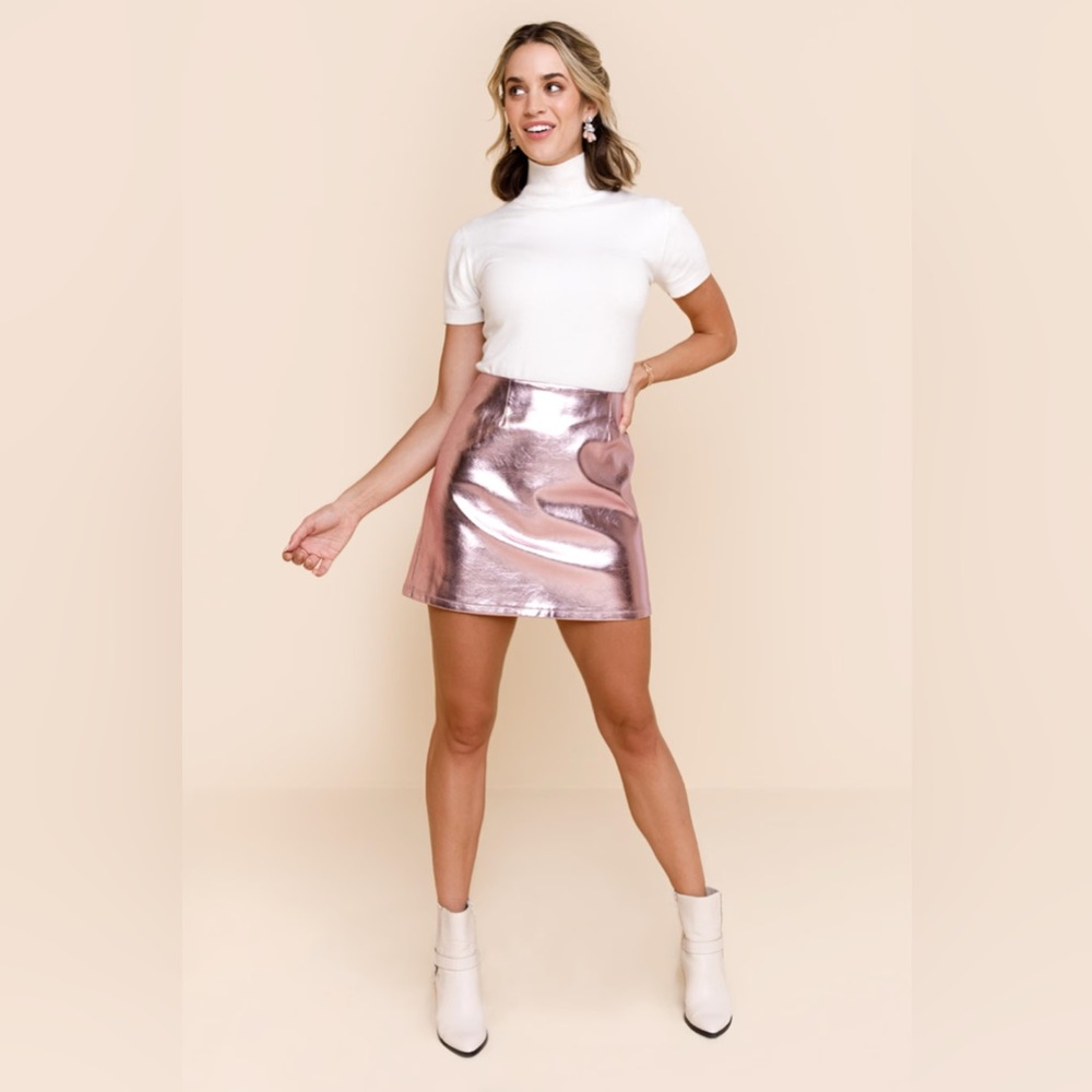 Francesca's Collections Pink Metallic Mini Skirt